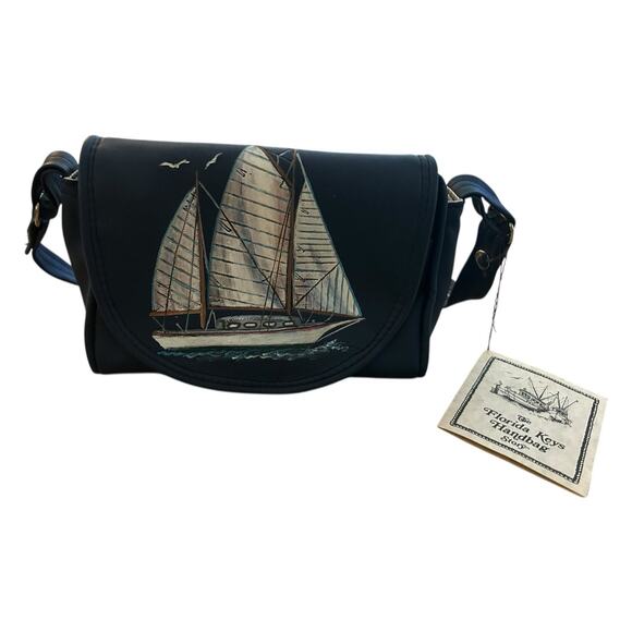 The Original Florida Keys Painted Leather Handbag Boat Harbour NWT - Picture 3 of 13